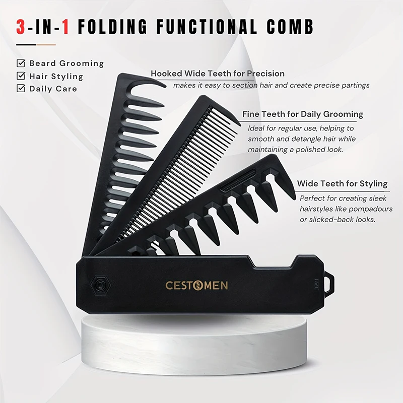 3-in-1 Folding Beard Comb for  - Mens Grooming Travel Kit review and price